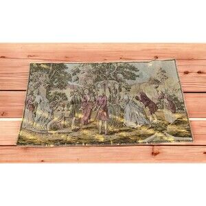 Vtg Belgium Gobelin Tapestry Victorian Scene signed Pastel Colors 36"x 19.5"